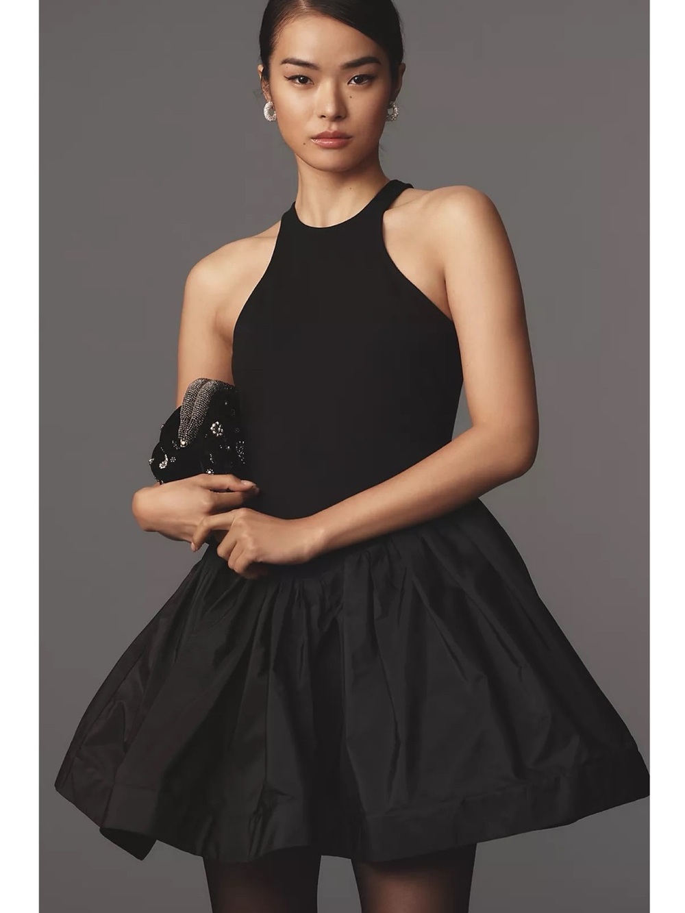 Anthropologie Maeve Halter Fit & Flare Drop Waist Mini Dress Black